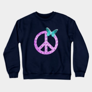 Pastel purple Peace Sign with Turquoise Butterfly Crewneck Sweatshirt